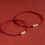 Buddha Stones 925 Sterling Silver Three Beads Protection String Bracelet Anklet Bracelet Anklet BS 13