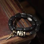 Buddha Stones Tibet Ebony Wood Dzi Bead Copper Balance Double Wrap Bracelet Bracelet BS 9