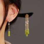 Buddha Stones Natural Peridot Ebony Wood Love Tassels Hairpin Hairpin BS 4