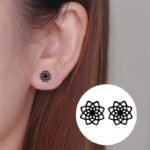 Buddha Stones Tibetan Lotus Pattern New Beginning Stud Earrings Earrings BS 6