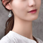 Buddha Stones Copper Tridacna Stone Hollow Pattern Blessing Drop Earrings 5
