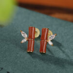 Buddha Stones 925 Sterling Silver Hetian Cyan Jade White Jade Red Agate Bamboo Pattern Luck Stud Earrings Earrings BS Red Agate(Confidence♥Calm)