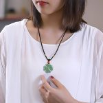 Buddha Stones Natural Lucky Four Leaf Clover Jade Prosperity Necklace Pendant Necklaces & Pendants BS 9