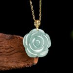 Buddha Stones 18K Gold 925 Sterling Silver Natural Jade Rose Luck Necklace Pendant Necklaces & Pendants BS 1