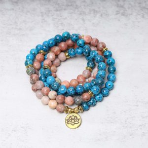 Buddha Stones 108 Mala Beads Apatite Red Stone Lotus Meditation Prayer Bead Bracelet Mala Bracelet BS main