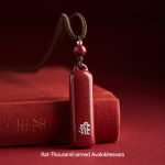 Buddha Stones Chinese Zodiac Natal Buddha Cinnabar Amulet Protection String Necklace Pendant Necklaces & Pendants BS Brown Rat-Thousand-armed Avalokitesvara