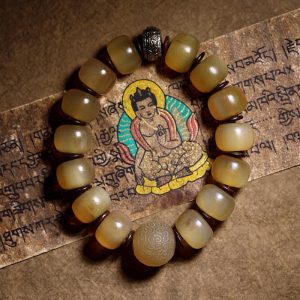 Buddha Stones Handmade Tibetan Sheep Horn Om Mani Padme Hum Auspiciousness Bracelet Bracelet BS 18mm(Wrist Circumference 20cm)