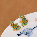 Buddha Stones 925 Sterling Silver Plated Gold Natural Cyan Jade Butterfly Luck Healing Earrings Earrings BS 3