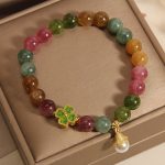 Buddha Stones Colorful Tourmaline Four Leaf Clover Flower Wisdom Bracelet Bracelet BS 1