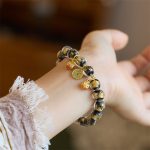 Buddha Stones Gold Swallowing Beast Copper Coin Good Luck Charm Liuli Glass Bead Fortune Bracelet Bracelet BS Black Liuli Glass Bead(Wrist Circumference 14-16cm)