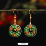 Buddha Stones Lotus Butterfly Flower Alloy Copper Enlightenment Drop Earrings Earrings BS Green Flower Circle 2.9*2.2cm