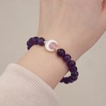 Buddha Stones 925 Sterling Silver Natural Amethyst Aquamarine Pink Crystal Cat's Eye Healing Crescent Moon Bracelet Bracelet BS Amethyst(Inner Peace♥Healing)(Wrist Circumference 14-16cm)
