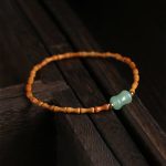 Buddha Stones Natural Olive Pit Green Aventurine Bamboo Pattern Luck Bracelet Bracelet BS 7