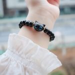 Buddha Stones Ebony Wood Green Sandalwood Cute Cat Peace Bracelet Bracelet BS 3