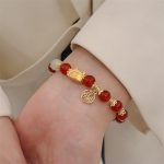 Buddha Stones Year Of The Dragon Red Agate Strawberry Quartz Black Obsidian Jade Garnet Pearl Cinnabar Dumpling Dragon Luck Fu Character Bracelet Bracelet BS 5
