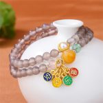 Buddha Stones Natural Gray Agate Peace And Joy Charm Balance Double Wrap Bracelet Bracelet BS 1