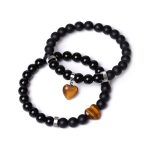 Buddha Stones 2Pcs Black Onyx Crystal Stone Love Heart Protection Support Couple Bracelet Bracelet BS 1