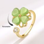 Buddha Stones Cat's Eye Four Leaf Clover Zircon Love Rotatable Ring Ring BS 5