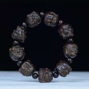 Buddha Stones Ebony Wood Eighteen Arhats Lotus Dragon Engraved Balance Bracelet Bracelet BS 20mm*9 Beads(Eighteen Arhats)