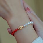 Buddha Stones 14K Gold Plated Pearl Bead Luck Protection Braid Red String Bracelet Bracelet BS 9