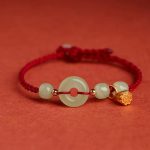 Buddha Stones Round Peace Buckle Jade Lotus Happiness Abundance Wealth String Bracelet Bracelet BS Lotus-Dark Red(Wrist Circumference 14-18cm)