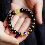 Buddha Stones 925 Sterling Silver Chinese Zodiac Natal Buddha Natural Gold Sheen Obsidian Amber Wealth Protection Bracelet Bracelet BS 9