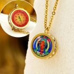 Buddha Stones Tibetan Yellow God Of Wealth Green Tara Buddha Serenity Titanium Steel Necklace Pendant Necklaces & Pendants BS Front Manjushri Bodhisattva Back Mantra