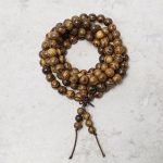 Buddha Stones 108 Mala Beads Bracelet Prayer Meditation Sandalwood Elastic Bracelet BS Tiger Skin Wood