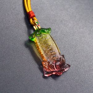 Buddha Stones Buddha Liuli Lotus Six Character Om Mani Padme Hum Peace Necklace Necklaces & Pendants BS Six Character Card (Necklace Length: 45cm)