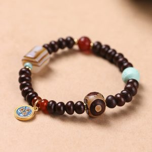 Buddha Stones Natural Tibet Purple Bodhi Seed Dzi Bead God of Wealth Wisdom Bracelet Bracelet BS Black God of Wealth(Wrist Circumference 14-15cm)