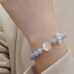Buddha Stones 925 Sterling Silver Natural Amethyst Aquamarine Pink Crystal Cat's Eye Healing Crescent Moon Bracelet Bracelet BS Aquamarine(Peace♥Serenity)(Wrist Circumference 14-16cm)