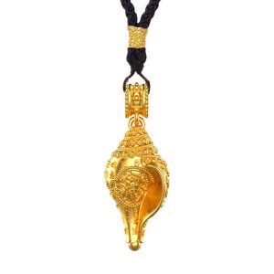 Buddha Stones 999 Sterling Silver Shankha Conch Shell Seashell Lucky Necklace Pendant Necklaces & Pendants BS Gold-String