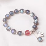 Buddha Stones Moonstone Strawberry Quartz Flower Healing Charm Bracelet Bracelet BS Moonstone&Strawberry Quartz