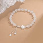 Buddha Stones White Jade Peach Blossom Petals Flower Luck Bracelet Bracelet BS 1