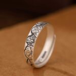 Buddha Stones 999 Sterling Silver Lotus Peony Flower Enlightenment Ring Ring BS 8