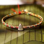 Buddha Stones 925 Sterling Silver Fu Character Zongzi Pattern Multicolored String Luck Handmade Braided Bracelet Bracelet BS 10