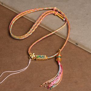 Buddha Stones Colorful String Copper Wealth Necklace Pendant Necklaces & Pendants BS Pink