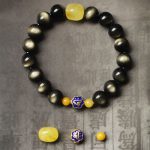 Buddha Stones 925 Sterling Silver Chinese Zodiac Natal Buddha Natural Gold Sheen Obsidian Amber Wealth Protection Bracelet Bracelet BS 6