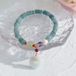 Buddha Stones Natural Hetian Jade Pearl Peace Buckle Fu Character Gourd Money Bag Strawberry Quartz PiXiu Luck Bracelet Bracelet BS 10