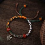 Buddha Stones Handmade Tibetan Silver 925 Sterling Silver Zakiram Goddess of Wealth Camel Bone Protection Braided Bracelet Bracelet BS 1