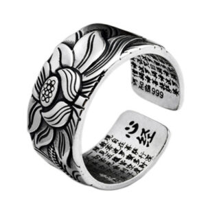 Buddha Stones Tibetan Lotus White Copper Enlightenment Ring Rings BS Lotus White Copper Ring