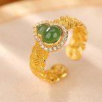 Buddha Stones 925 Sterling Silver Plated Gold Natural Hetian Cyan Jade Gourd Luck Bracelet Ring Set Bracelet Necklaces & Pendants BS 4