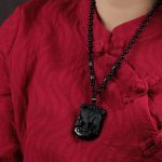 Buddha Stones Black Obsidian Elephant Protection String Necklace Pendant Key Chain Necklaces & Pendants BS 2