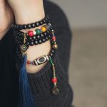 Buddha Stones 108 Beads Mala Ebony Wood Dzi Bead Copper Balance Tassel Bracelet Mala Bracelet BS 2