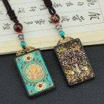 Buddha Stones Tibet God Of Wealth Money Tree Golden Phoenix Thangka Ebony Peace Necklace Pendant Necklaces & Pendants BS 1