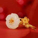 Buddha Stones 925 Sterling Silver Plated Gold Hetian Jade  Plum Blossom Luck Necklace Pendant Bracelet Bangle Ring Bracelet Necklaces & Pendants BS 14