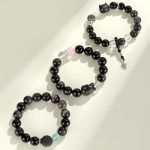 Buddha Stones Natural Silver Sheen Obsidian Cat Head Fox Planet Protection Bracelet Bracelet BS 11