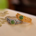 Buddha Stones 925 Sterling Silver Hetian Cyan Jade Harmony Adjustable Ring Ring BS main