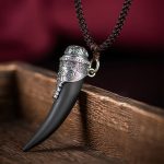 Buddha Stones 925 Sterling Silver Black Obsidian Wolf Tooth Pattern Strength Necklace Pendant Necklaces & Pendants BS Black Obsidian (Purification ♥ Transformation)