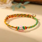 Buddha Stones Colorful Rope Zongzi Pattern Luck Handmade Child Adult Bracelet Bracelet BS Golden Colorful Rope-Single Zongzi(Pink)(Wrist Circumference 12-20cm)